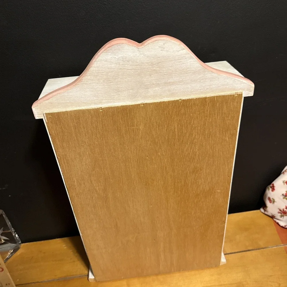 Vintage Pink And White Heart Cutout Wood Storage Hutch  Shelf Cottagecore